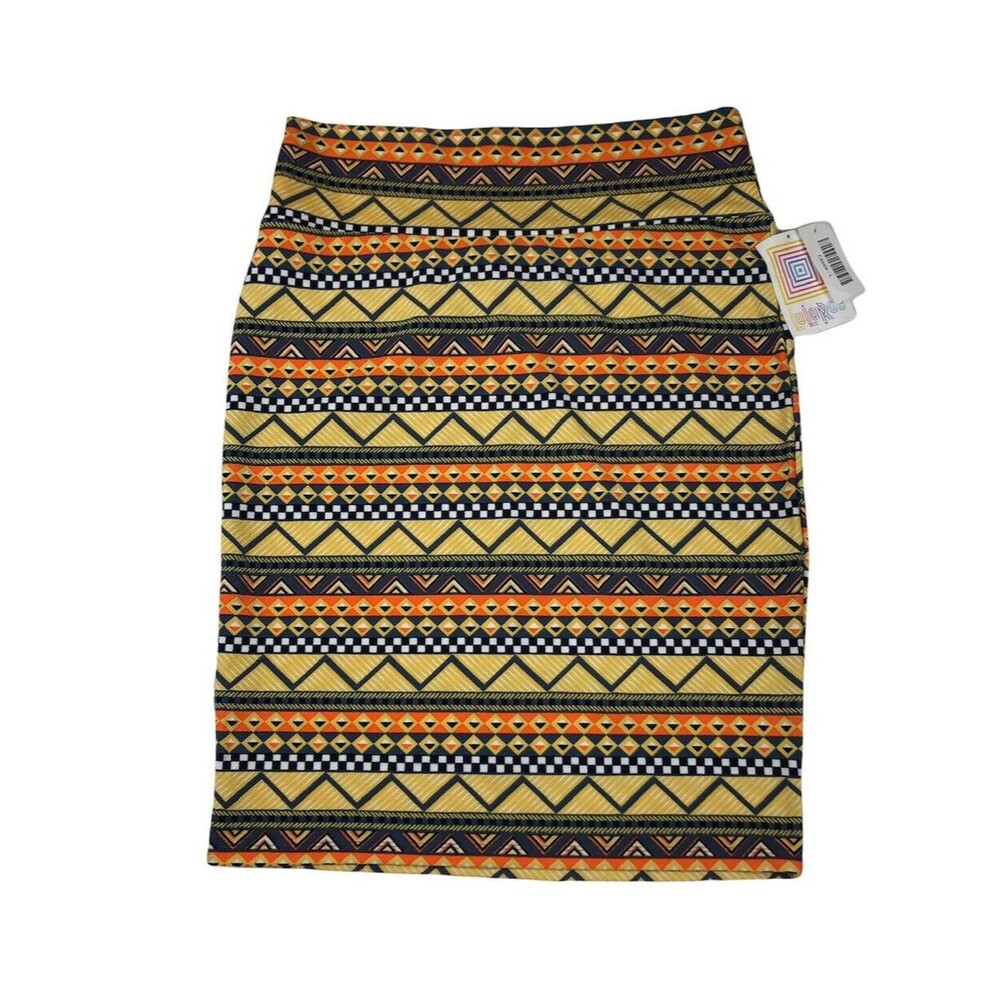 NWT Lularoe Cassie Yellow Orange Gray Pencil Skirt Women's Size Large